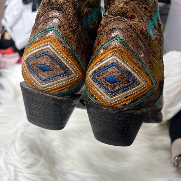 CORRAL WOMEN'S DIAMOND COWGIRL SNIP TOE TURQUOISE COGNAC BOOTS size 6 - Picture 10 of 11